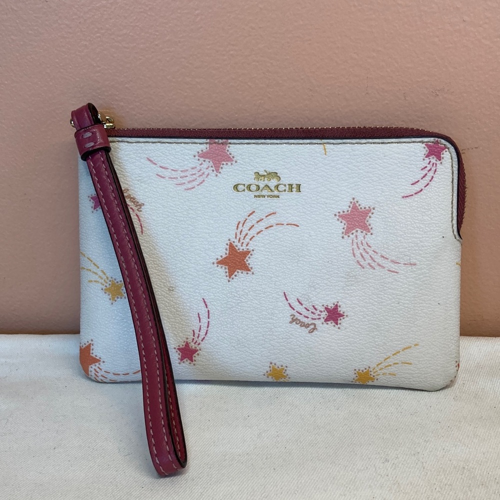 Coach Cream Wristlet with Shooting Star Pattern